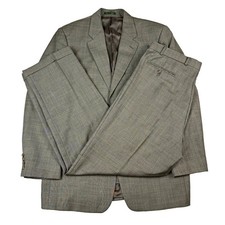 Vintage 90s Lauren Ralph Lauren Beige Glen Plaid Wool 2pc Suit 42L  picture