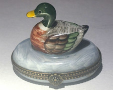 Vintage Limoges France Hand Painted Duck Porcelain Trinket Box-Peint Main BRC43 picture