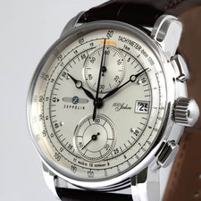 Zeppelin Silver Dial Men's Watch 100 Years Chronograph Leather Band 8670-1 picture