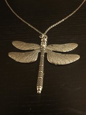 Large Dragonfly Pendant Necklace Silver tone 22 in  picture