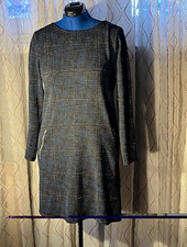 Apt. 9 Women's M Black Shift Dress Geometric Long Sleeve Round Neck Zip picture