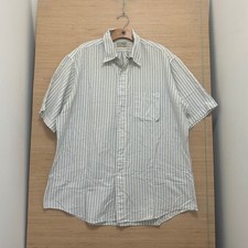 Vintage LL Bean Mens Blue White Striped Short Sleeve Button Down Shirt USA Made picture