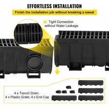 BLACK - VEVOR TRENCH DRAIN SYSTEM CHANNEL DRAIN WITH PLASTIC GRATE 5.9 X 7.5 IN. picture