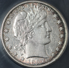 1907-D Barber Half Dollar ANACS EF 45 Details - Sharp Denver Mint Silver picture