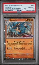 2025 POKEMON SCARLET & VIOLET #114 LUCARIO STAMPED LUCARIO/TYRANITAR EX P/C PSA picture