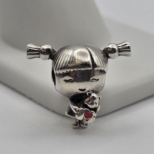 Pandora 925 ALE Sterling Silver Little Girl w/ Pigtails Pink Charm 798016EN160 picture