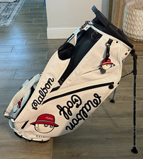 Malbon Golf Stand Bag 4-Way Divider White/Black/Red Zip Closure picture
