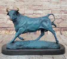 Large Green Patina Bull Bronze Marble Base Sculpture Abstract Modern Art Figure picture