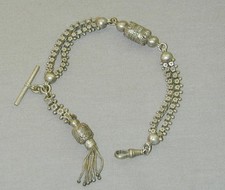 Incredible Victorian Silver Albertina Watch Chain Bracelet Tassels Ornate 17.4g picture