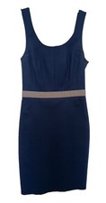 Club Monaco Navy Sheath Dress With Tan Silk Ribbon  picture