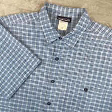 Patagonia Mens Short Sleeve Plaid Button Down Shirt Blue Organic Cotton Blend M picture