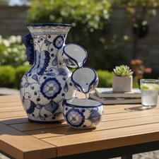 Handmade Talavera Fountain | Blue and White Mexican Ceramic Decor picture