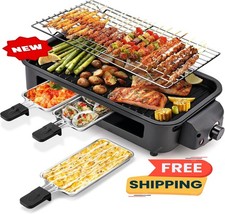 Parrilla eléctrica para interiores, 2 en 1, para cocina, con rejilla y placa ant picture