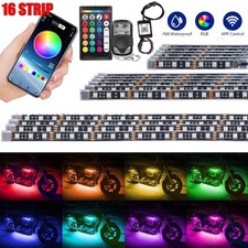 16PCS RGB Motorcycle LED Light Kit Bluetooth Under Glow Neon Strip Remote App US picture