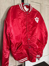 VTG Indiana University Hoosiers Satin Bomber Jacket USA Made Script L/XL picture