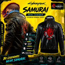 Cyberpunk 2077 Samurai Mens Real Leather Techwear Bomber Gaming Cosplay Jacket picture