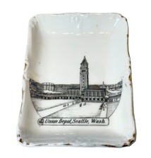 SEATTLE WA WASHINGTON Antique UNION DEPOT Souvenir  TRINKET ASHTRAY DISH picture