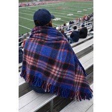 Vintage Amana Woolen Mills Plaid Wool Stadium Camp 54x50 Blanket Case Fringe picture