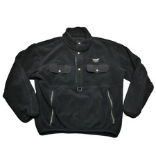 Vintage Fenwick Fleece Pullover Mens Large Black Snap Front Fishing 90s USA picture