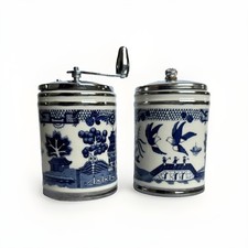 Vintage Olde Thompson Blue Willow Ceramic Pepper Grinder & Salt Shaker Set picture