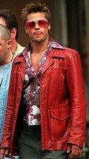 Fight Club Brad Pitt Tyler Durden Real Leather Jacket Red FC Coat picture