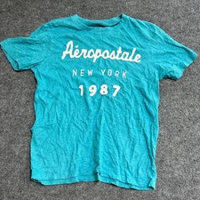 Aeropostale T-Shirt Mens Size M Turquoise Blue Graphic New York 1987 Crew Neck picture