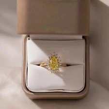2.00 Ct Pear Cut Natural Citrine & Diamond Wedding Ring 14K Yellow Gold picture
