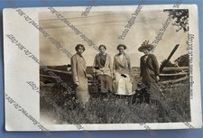 Vintage RPPC 4 Edwardian Era Women on Fence Real Photo Postcard, As Is picture