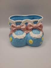 Vintage Newborn Baby Nursery Ceramic Planter Shoes picture