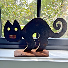 1989 MMA Cast Iron Halloween Inca / Peru Black Cat Door Stop Scarce picture