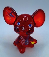 Fenton Glass Ruby Red Patriotic Mouse -Signed Handpainted 2004 picture