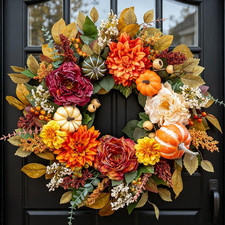 Fall Wreaths for Front Door 24 Inch Beautiful Fall Wreath with Pumpkins, Artific picture
