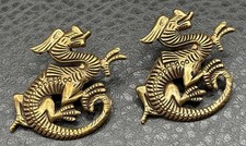 Vintage Dragon Pierced Earrings Brass / Ornate Asian Design Gold Tone picture