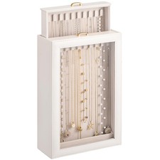 Lolalet Necklace Organizer Box, Jewelry Display 2 Layers, 20 Hooks, White picture