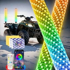 Pair 3FT Thick LED Whip Spiral Chasing RGB Fat Whip Light For Can Am Polaris RZR picture