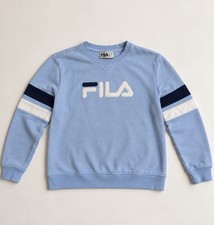 Vintage FILA Crewneck Sweatshirt Large Blue Embroidered Logo Stripe Sleeve 90s picture