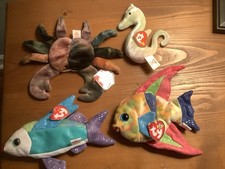 Beanie Babies Ty Group of 4 Claude, Propeller, Aruba, Teanie Neon The Seahorse picture