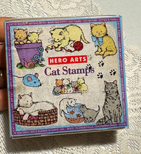 Hero Arts Cat Stamps Vintage Rubber Wood Mounted 9 Stamp Set 1997 picture