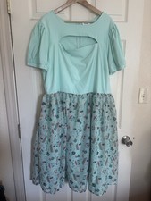 Unique Vintage Women’s Plus 2X/18 Fit & Flare Knee Dress Boat Neck Mint picture
