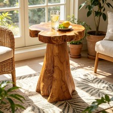 Rustic Teak Tree Stump Table – Live Edge Side Table or Stool, Natural Wood, Gift picture