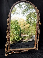 Vtg Italian Tole Wrought Iron Wall Mirror Rose Vine Leaf Art Nouveau  picture