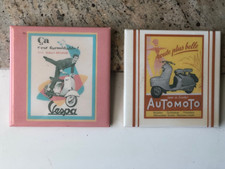 Fun Handmade Pastel Ceramic Coasters with Vintage Italian Vespa Ads, Set of 2 picture