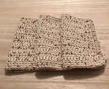 HANDMADE SET OF 3 CROCHET COTTON DISH CLOTHS OR WASH CLOTHS 8.5x8.5 INCHES *NEW* picture