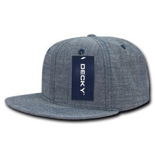 New Decky 1094 Washed Denim Hat Cotton Blank Flat Bill High Crown Cap Blue picture