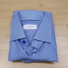 ETON Shirt Mens 15 38 Blue Gingham Check Button Up Contemporary Fit $285 picture