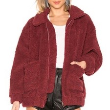 IAMGIA Women Pixie Teddy Burgundy Sherpa Zip Up Jacket XS Oversized picture