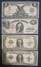 Lot of 4 Large Size US Paper Money - 1899 Black Eagle, 1917 $1, 1923 $1 (x2) RAW picture