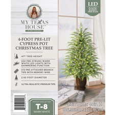 My Texas House 4FT Pre-Lit Cypress Pot Artificial Christmas Tree Warm White NIB picture