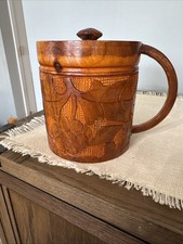 Hand carved Large Wooden Lidded Mug/container picture
