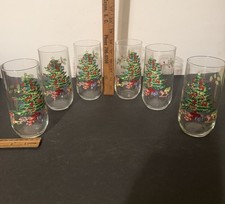 Vintage Luminarc Christmas Tree NOEL Glasses (6) Holiday Festive 16oz Approx 6” picture